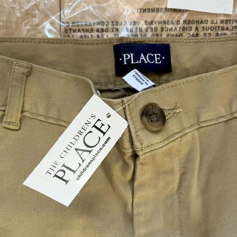 NWT The Children's Place Boys Uniform Stretch Straight Chino Pants - tan Size 14